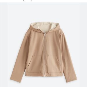 BAGATELLE Hooded Jacket Zip Front Sz Small Taupe Ivory Reversible